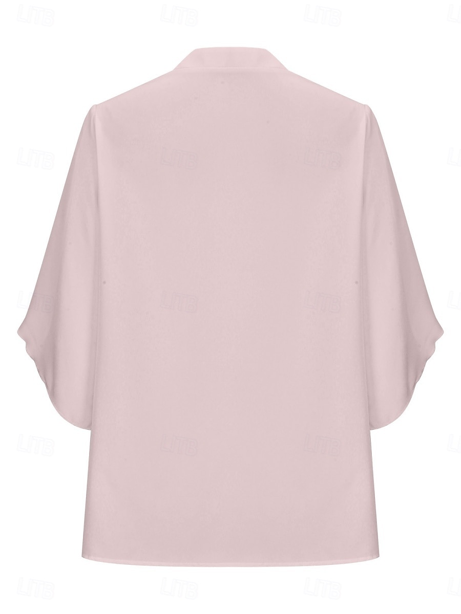 Dame Skjorte Helfarge Stilfull Fritid 3/4 ermer V-hals Vanlige topper Daglig Hvit Rosa Blå Grå Sommer 2025 - $19.99 –P5