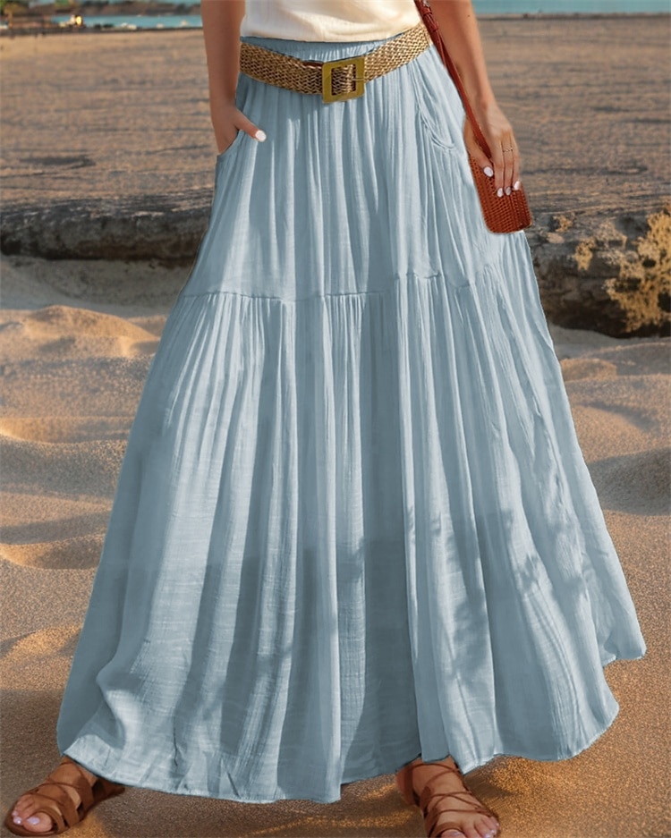 Femmes Taille Asiatique Évasé Jupes en lin Occasionnel Été Midi Taille haute Jupes Couleur Unie Froncé Plissé Avec Poches Élastique Vacances Quotidien Vin Rouge pastèque Moutarde verte couleur orange de 2025 ? $26.99 –P4