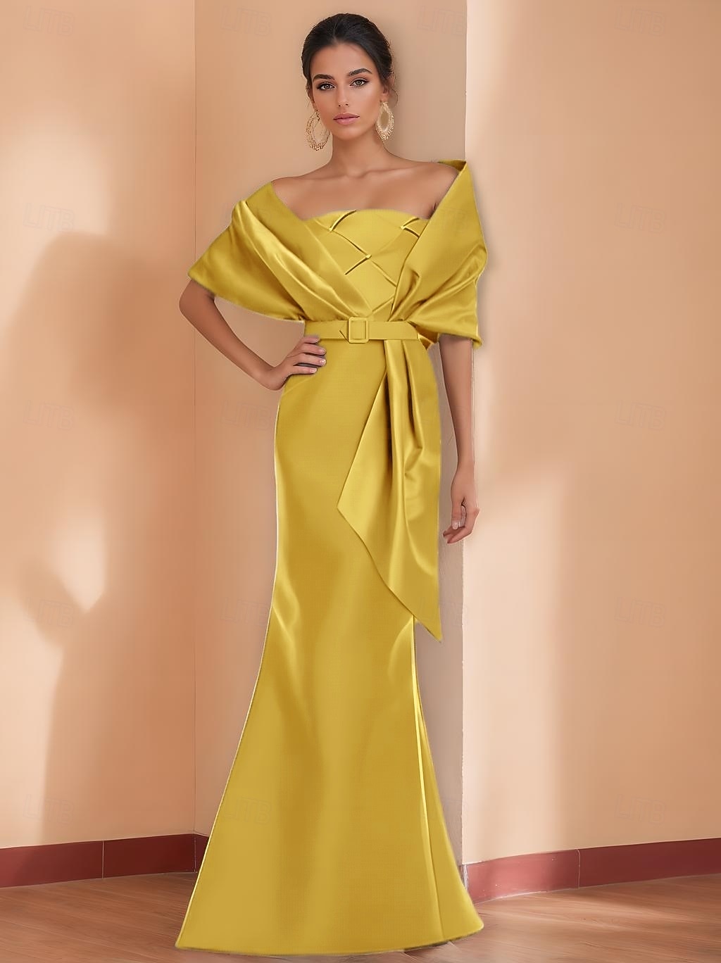 Trompetă / Sirenă Rochii de seara Elegant Rochie Oficial Nuntă Lungime Podea Manșon scurt Bretele Spagheti Cureaua / Sash Satin cu Volane Șal 2025 2025 - $137.99 –P8