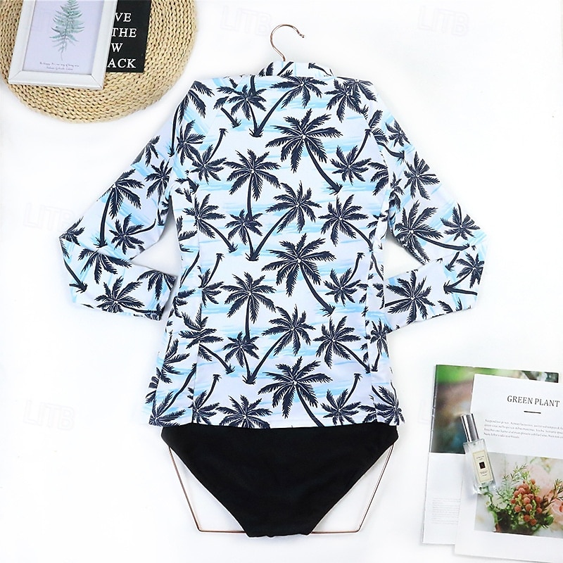Damen Rash Guard Badeanzug UV-Sonnenschutz UPF50+ Langarm Bademode Badeanzug Frontreißverschluss Schwimmen Surfen Strand Wassersport Blumenmuster Tropisch Sommer Frühling 2025 - $27.99 –P15