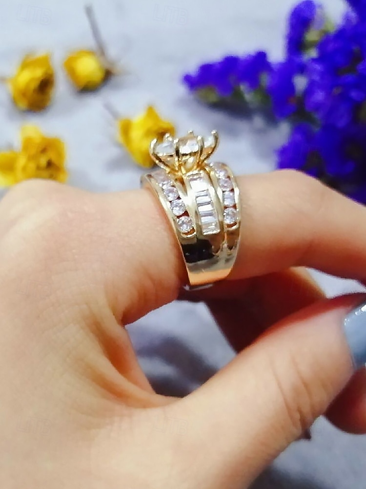 Dames vergulde marquise geslepen kristallen ring – elegante statement sieraden voor bruiloften, verlovingen en avondfeesten 2025 - $9.99 –P4