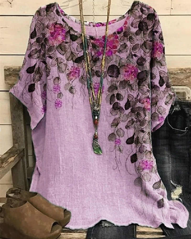 Femmes Chemise T-shirt Imprimé Élégant Mode Moderne Manche Courte Col ras du cou Hauts Réguliers Quotidien Week-end Blanche Jaune Bleu Violet Parme Été de 2025 ? $16.99 –P2