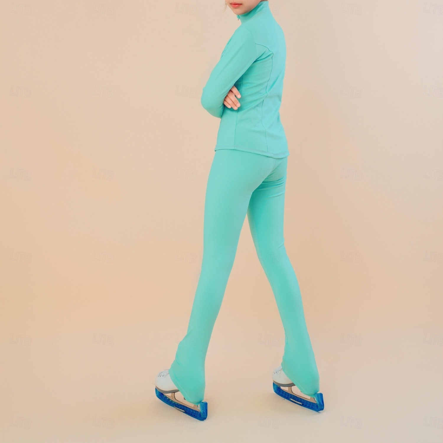 konståkningsjacka fleecejacka konståkningsbyxor dam flickor skridskoåkningsjacka tights topp svart röd lapptäcke tumhål spandex stretchig träning övning 2025 - $122.99 –P3