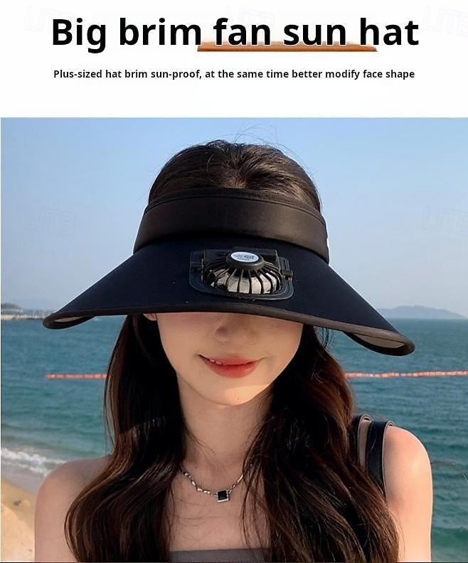 1 Pc Women's USB Rechargeable Fan Hat Sunscreen Hat Beach Vacation Camping Wide brimmed Sunscreen Hat 2025 - $21.99 –P7