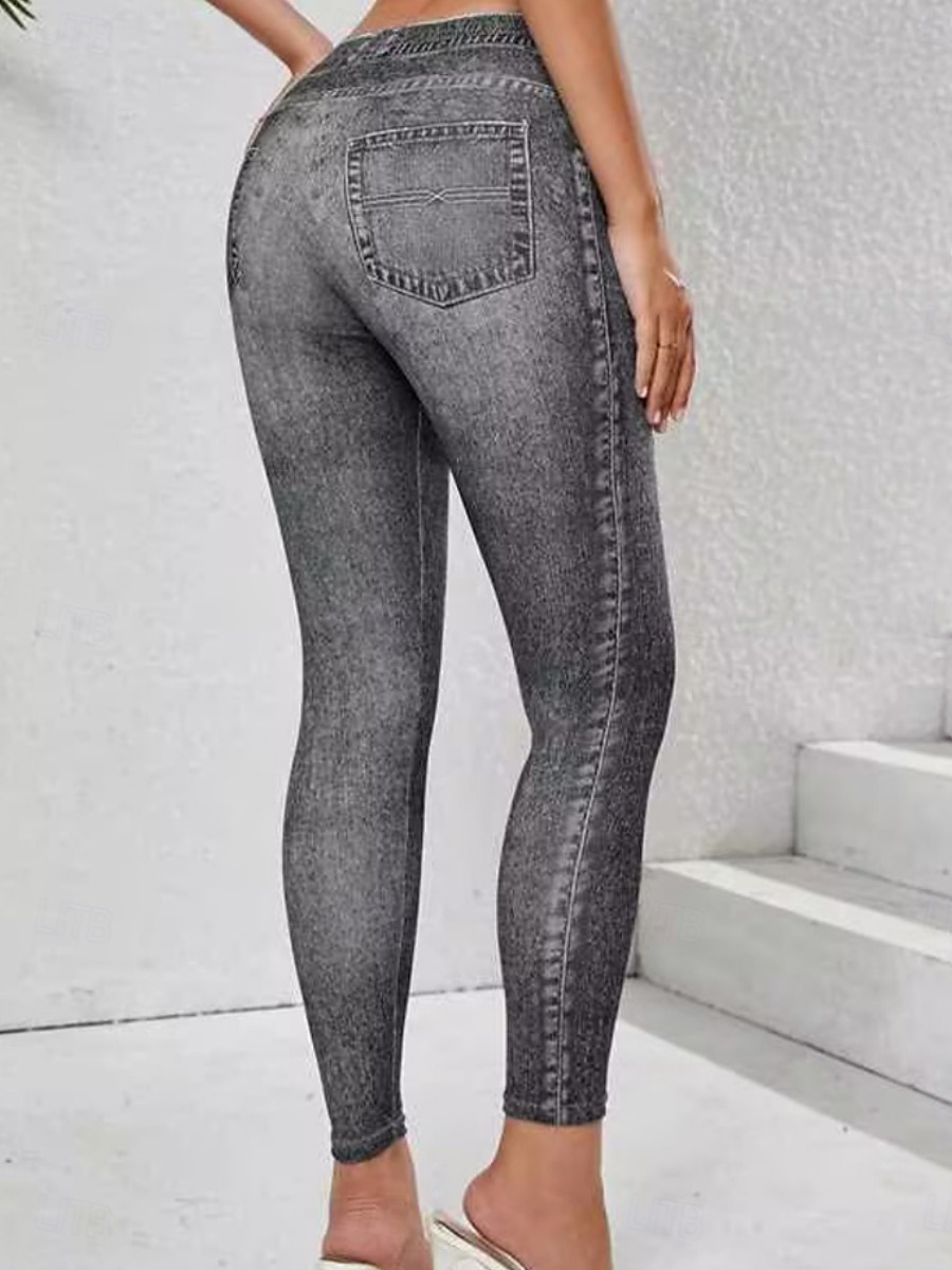 Women's Leggings Trousers 3D Print Chinos Vacation Streetwear Casual Full Length High Waist Plain Comfy Soft Comfortable Stretchy Outdoor Street Blue Dark Blue Gray Summer Skinny 2025 - $14.99 –P12