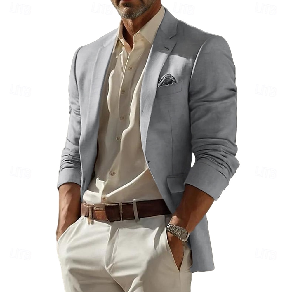 Herre Blazer i lin Sport Coat Mote Fritid Ensfarget Blazer Sjø blå Himmelblå Mørkegrå Standard passform Enkelt Brystet Enn-knapp 2025 - $75.99 –P1