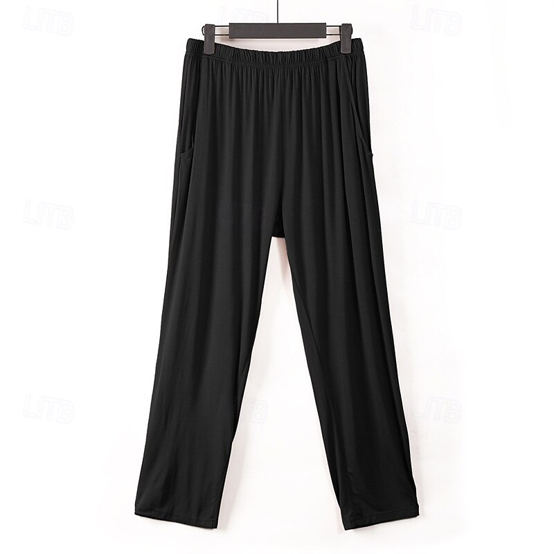 Herr Vardagsklädsel Lounge Byxor Ren färg Mode Klassisk Ledigt Hem Dagligen Säng Polyester Komfort Andningsfunktion Mjuk Byxa Elastisk midja Vår Höst Svart Rubinrött 2025 - $14.99 –P5
