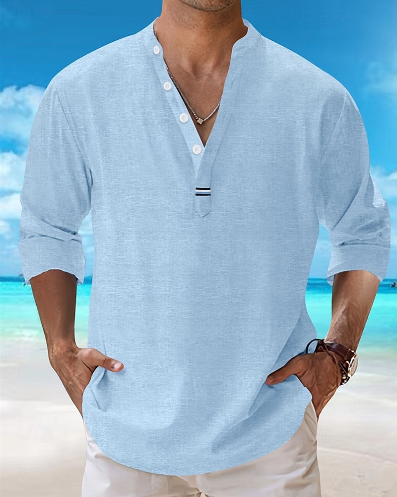 Men's Shirt Popover Shirt Summer Shirt Casual Shirt Beach Shirt Black White Pink Navy Blue Sky Blue Long Sleeve Plain Lapel Vacation Hawaiian Clothing Apparel Cotton Blend Fashion Casual Comfortable 2026 - $31.99 –P7