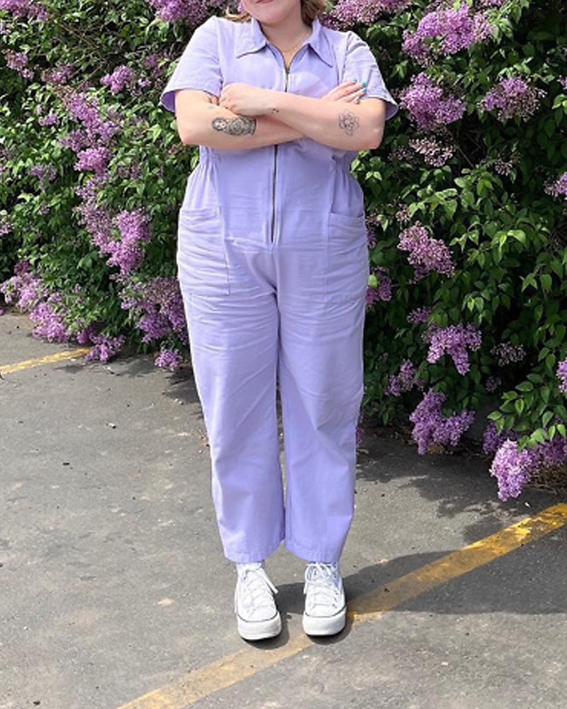 Damen Normal Overall Streetwear Einfarbig Kurzarm Hemdkragen Reißverschluss Ausgehen Wochenende Normale Passform Blau Schwarz Rosa Sommer 2026 - $31.99 –P3