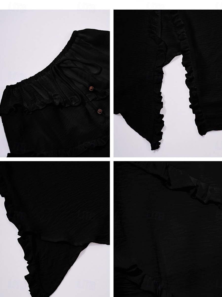 Damen Rock A-Linie Mode Lässig Maxi Hohe Taille Röcke Einfach Rüsche Mikroelastisch Urlaub Straße Schwarz Weiß Rote Blau Sommer Polyester 2025 - $37.99 –P26