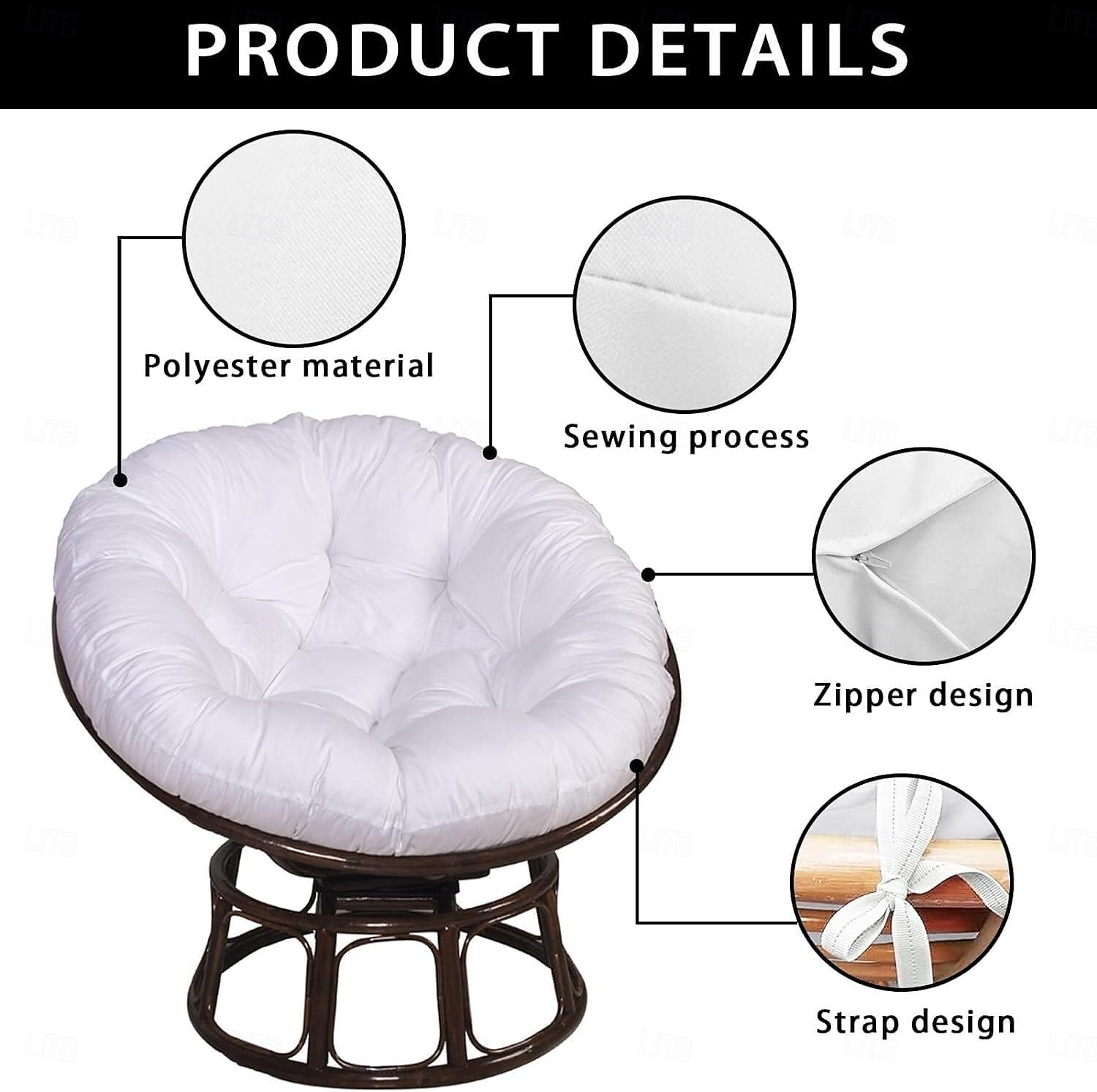Coussin rond pour balcon, patio, jardin, extérieur ou intérieur, coussin de chaise suspendu, coussin de remplacement pour chaise en forme d'œuf de 2025 ? $18.49 –P1