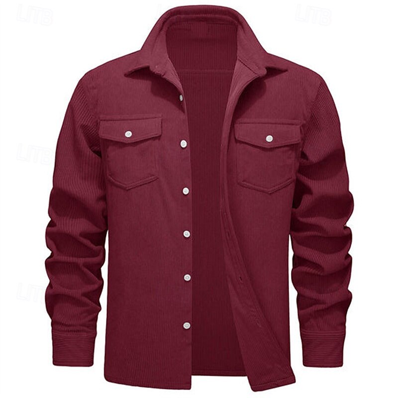 Herren Hemdjacke Überhemden übergangsjacke Täglich Verschleißfest Tasche Sommer Frühling Einfach Klassisch Revers Dunkelgrau Schwarz Gelb Wein Marineblau Jacken 2025 - $38.99 –P15