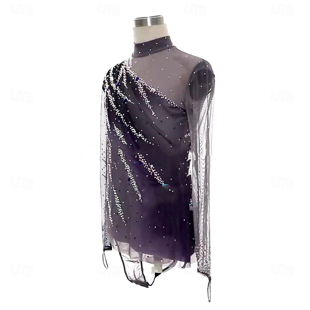 2026年 フィギュアスケート用トップス 男性用 男の子 アイススケート トップス ダークグレー パッチワーク スパンデックス 高弾性 訓練 競技大会 スケートウェア クラシック クリスタル・ラインストーン 長袖 アイススケート フィギュアスケート  コレクション – $271.59 –P4