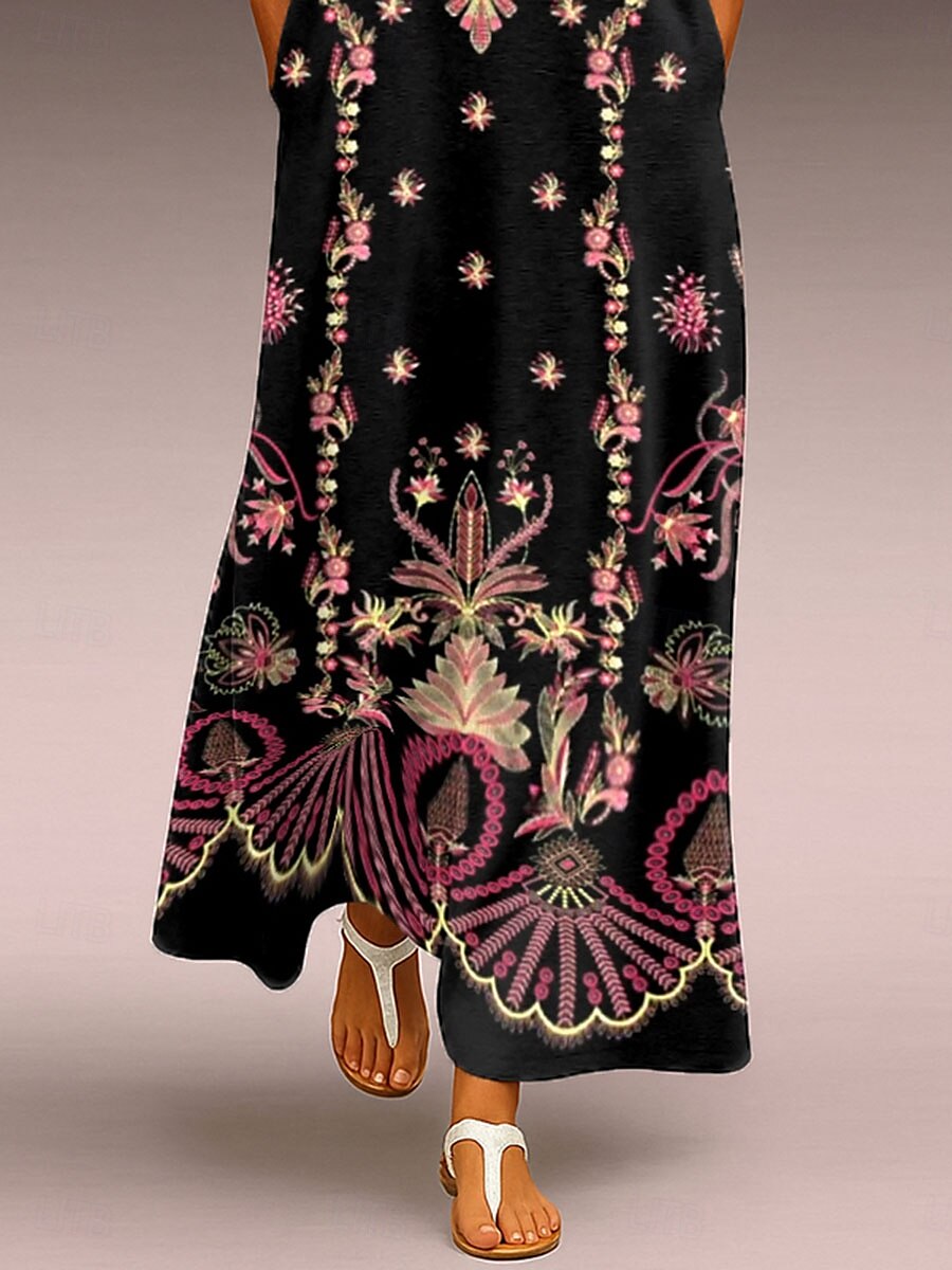 Damen Maxikleid Sommerkleid A Linie Kleid Urlaub Lässig Boho Täglich Ferien Lässiger Schnitt Blumen Grafik Stammes Ärmellos V Ausschnitt Fuchsie Sommer 2025 - $36.99 –P3