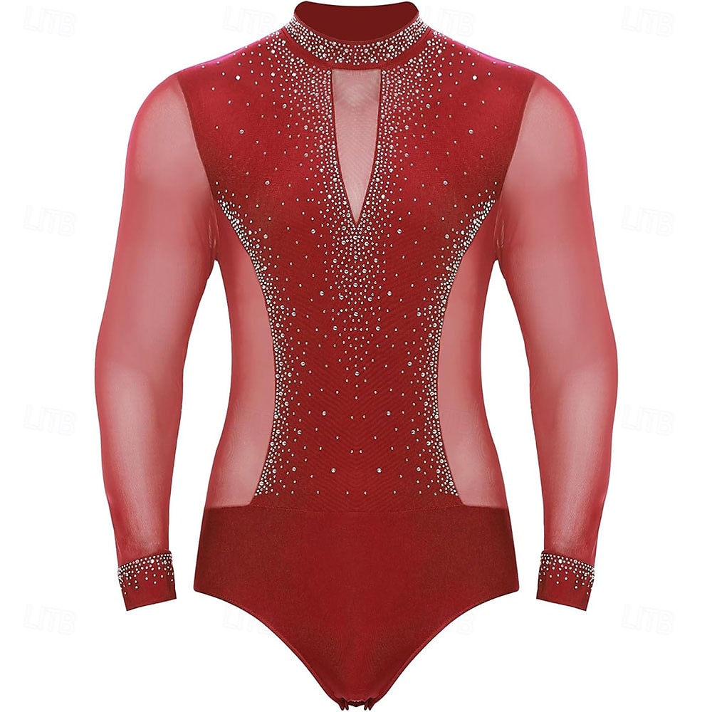 Men's Shiny Rhinestone Mock Neck Latin Tango Dance Shirt Latin Tango Training Performance Bodysuit 2025 - $189.99 –P1