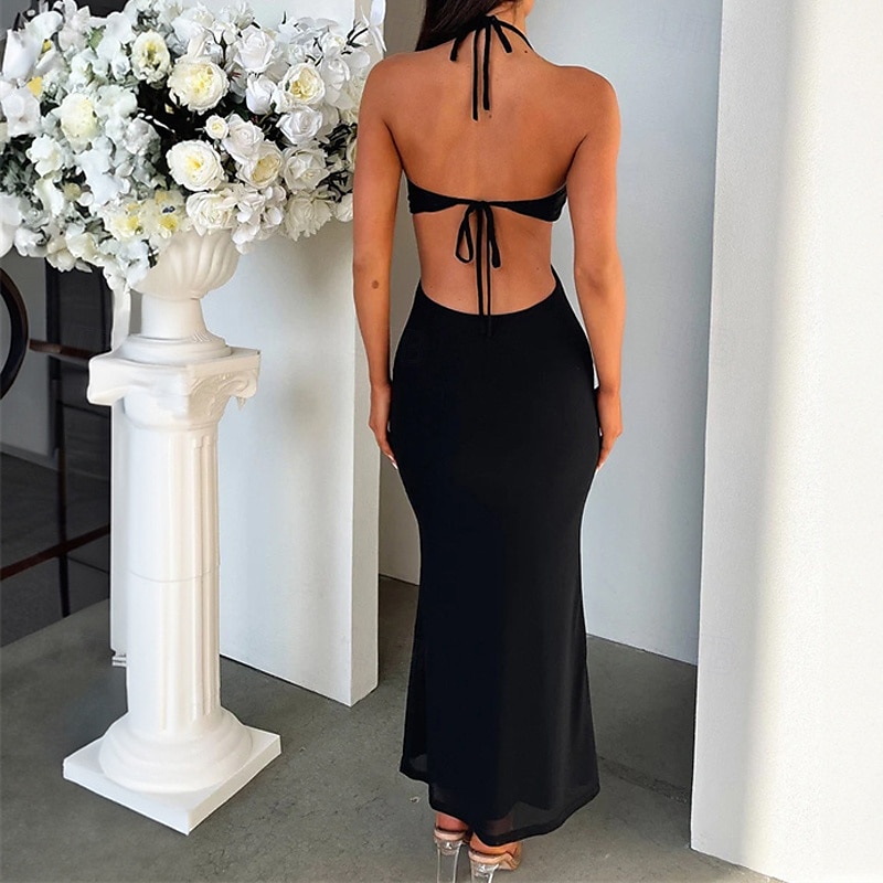Damskie Długa sukienka sukienka maxi Codzienne sukienki Sukienka koktajlowa Moda Elegancka sukienka Na zewnątrz Impreza Święto Regularny Równina Bez rękawów W serek Czarny Biały Żółty Lato 2025 - $25.99 –P7