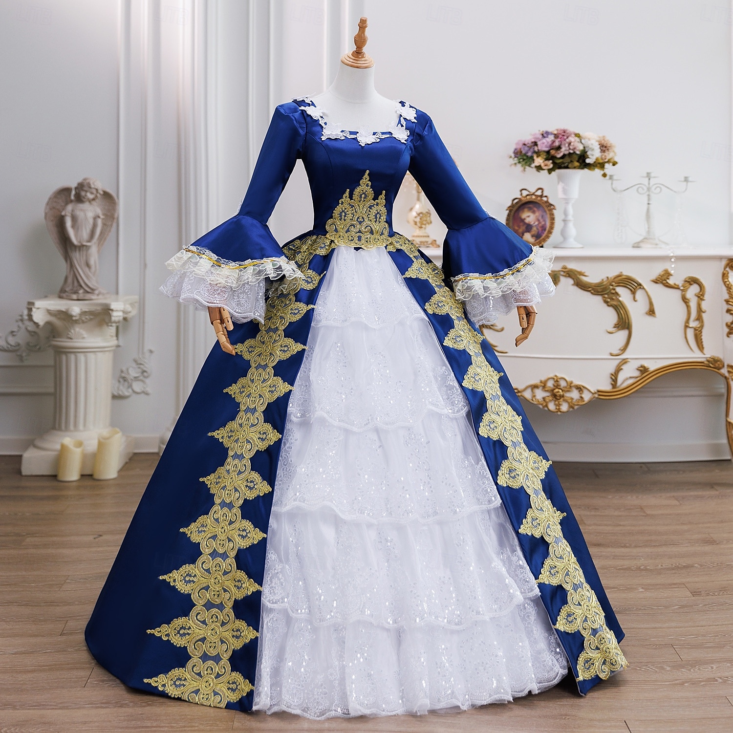 Vintage Rokoko Renaissance Maxi Kleid Normal Ein Hauch Prinzessin Braut Plissiert Gerüscht Prinzessin Rundhals Kostüm Damen Halloween Karneval Maskerade Leistung Party Halloween Erwachsene Ganzjahres 2026 - $232.59 –P3
