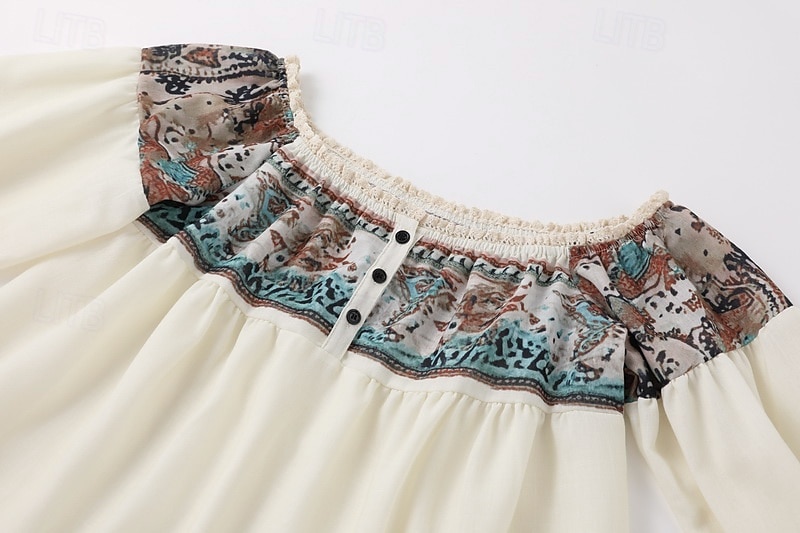 Damen Westernbluse Boho-Hemd Bluse Blume Modern Boho Langarm Schulterfrei Normale Oberteile Täglich Ausgehen Druck Aprikose Sommer 2025 - $26.99 –P3