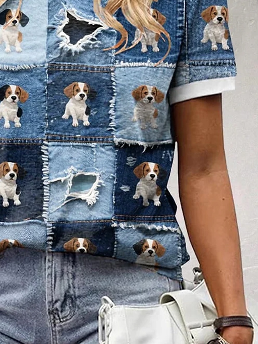 Pentru femei Tricou Grafic Animal Câțel Epocă Stilat Clasic Manșon scurt Stil Nautic Rotund Topuri obișnuite Zilnic Sfârșit de săptămână Imprimeu Albastru piscină Vară Primăvară 2025 - $19.99 –P3