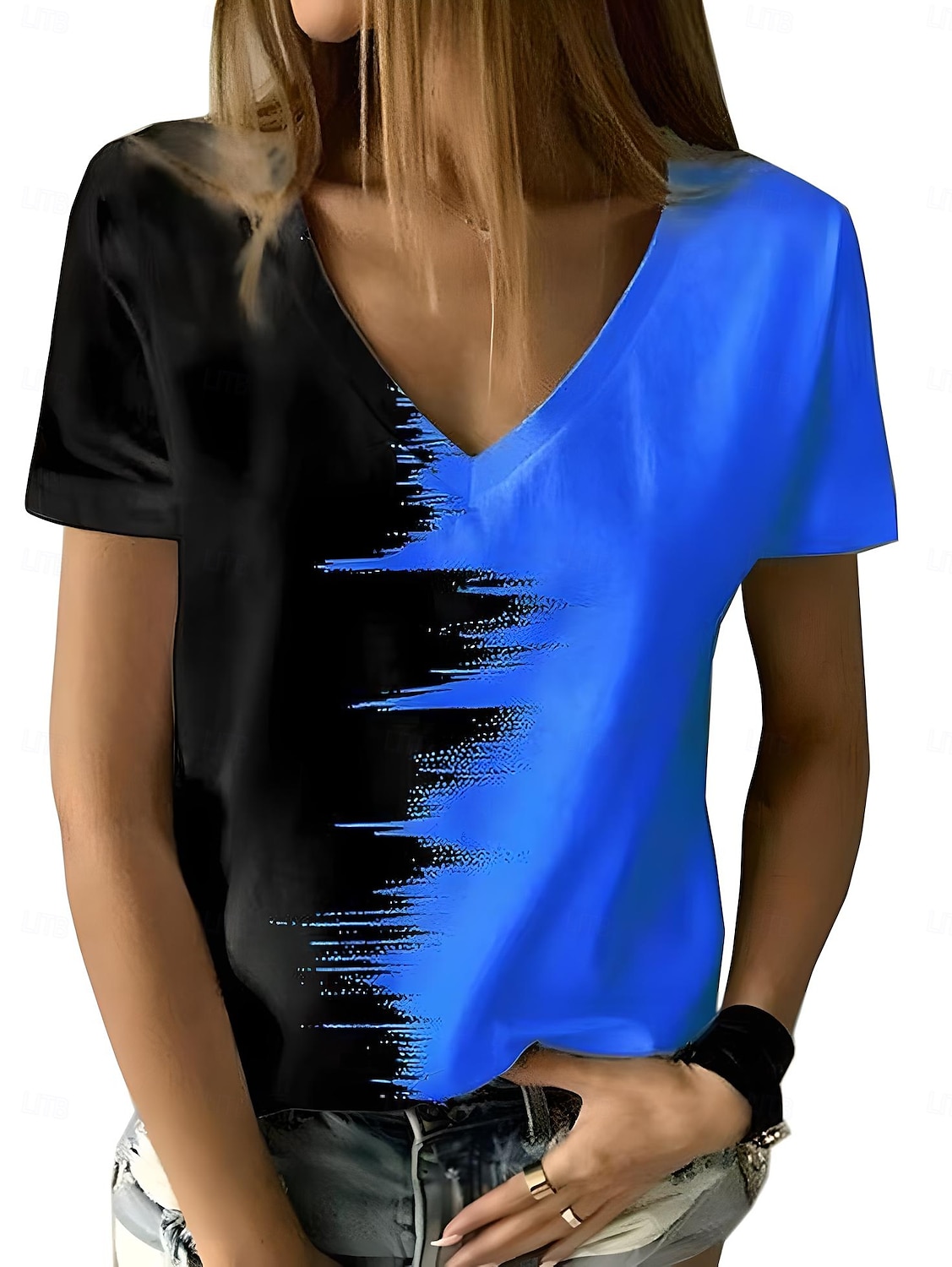 Femmes T-shirt Graphique Géométrique Dégradé de couleur ancien Élégant Moderne Manche Courte Col en V Hauts Réguliers Quotidien Imprimé Blanche Jaune Rouge Bleu Violet Été Printemps de 2025 ? $19.99 –P5