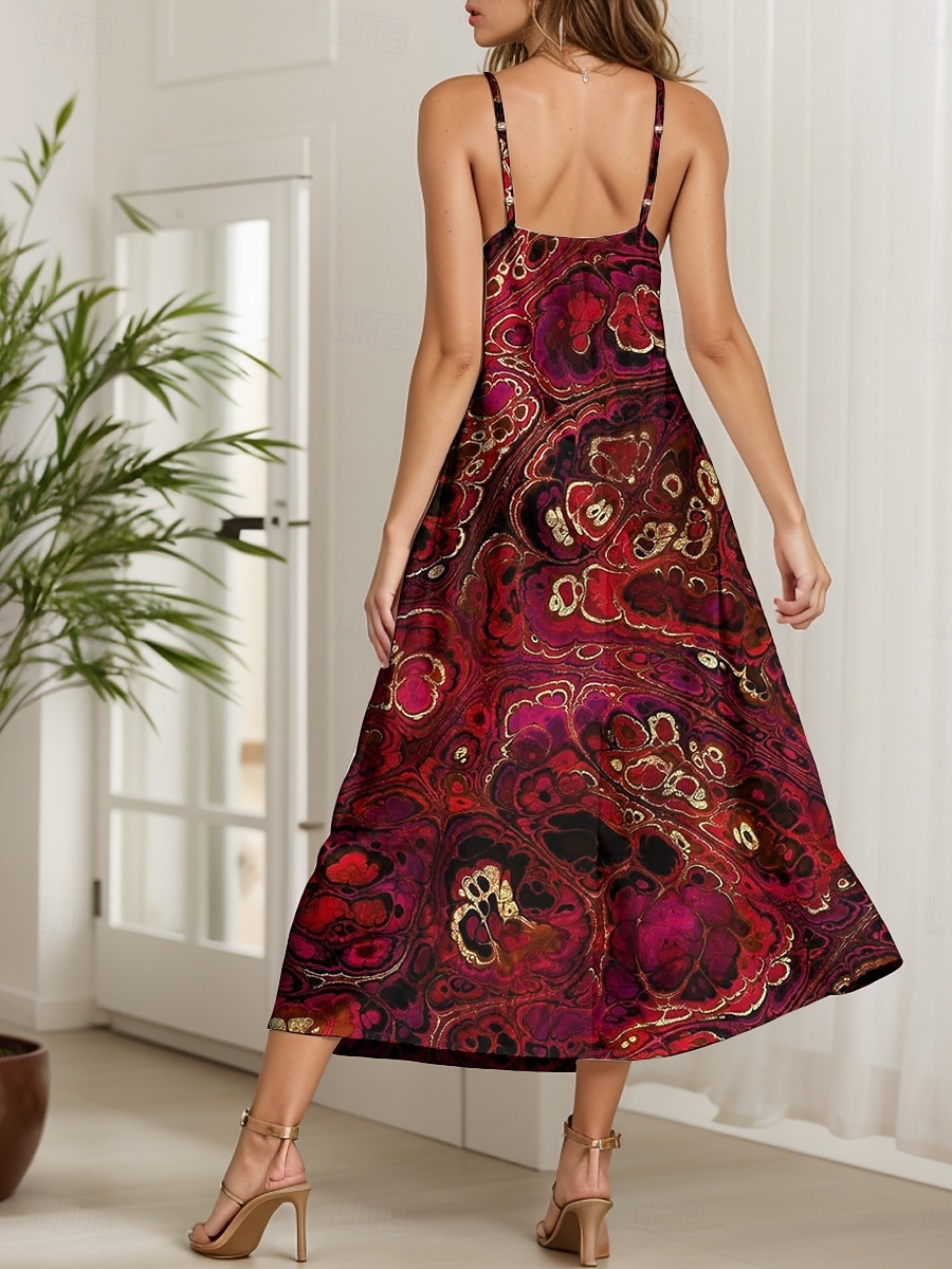 Pentru femei Rochie Maxi Rochie A line Rochie de vară Rochie Slip Vacanță Casual Plajă Fit regulat Grafic Abstract Imprimare de marmură Fără manșon În V Roșu-aprins Albastru piscină Mov Trifoi Var 2025 - $34.99 –P2
