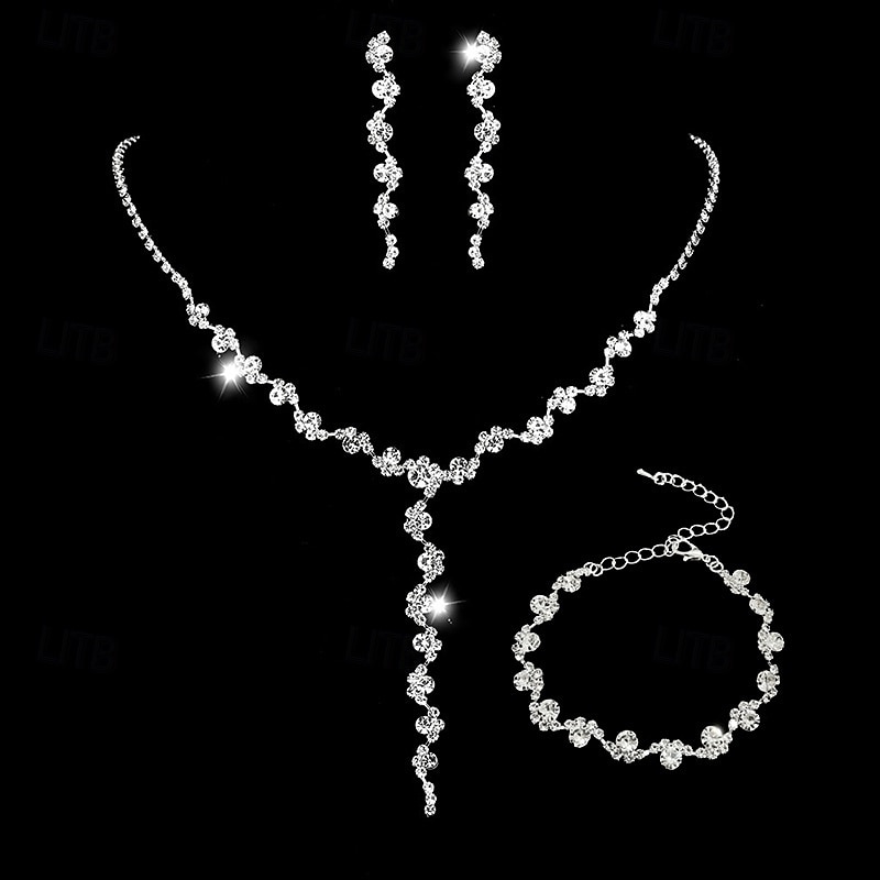 bruidssieradensets 1 set strass-legering 1 armband oorbellen ketting stijlvolle damessieradenset voor bruiloft speciale gelegenheid feest avondkleding 2025 - $33.99 –P4