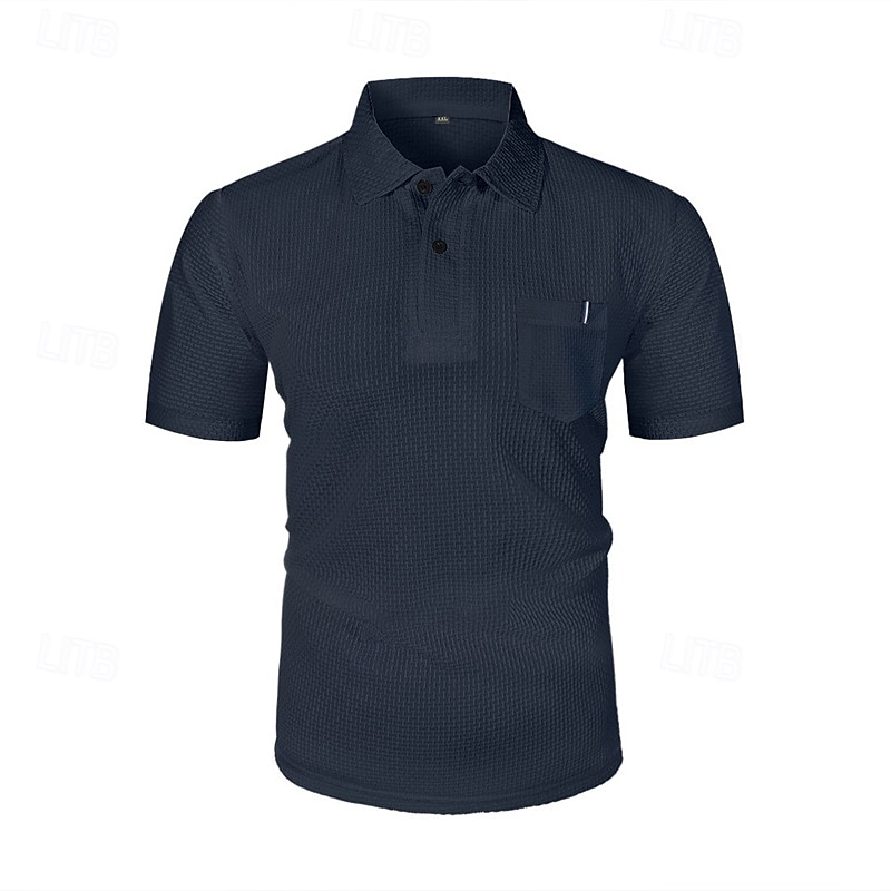 Herren Golfshirt Golf Poloshirts Arbeit Lässig Revers Kurzarm Basic Modern Einfach Knöpfe Jacquard Sommer Normale Passform Schwarz Weiß Marineblau Blau Meerblau Dunkelgray Golfshirt 2025 - $18.99 –P14