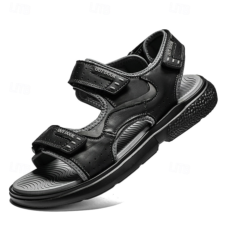 Men's Brown Faux Leather and Mesh Sport Sandals with Dual Buckle Straps – Durable Outdoor Sandals for Hiking, Beach or Vacation Wear 2025 - $42.99 –P1