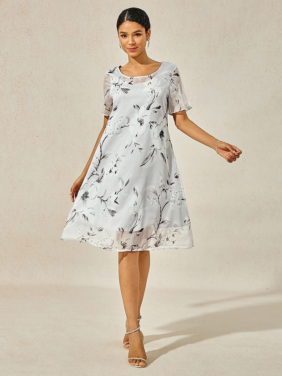 Women's Elegant Chiffon Dress Floral Mesh Print Crew Neck Midi Dress Daily Vacation Short Sleeve Summer Spring 2025 - $39.99 –P3