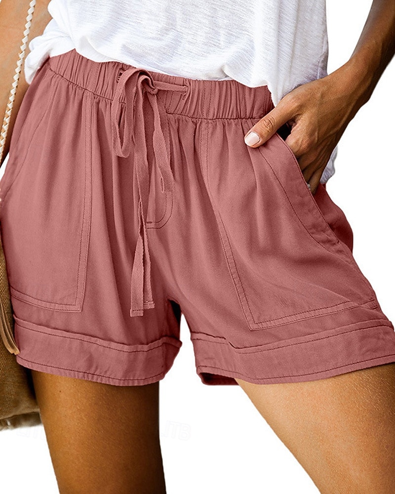 Pentru femei Pantaloni inspirați din in Pantaloni Scurți Pantaloni Modă Șic Stradă Scurt Natural Simplu Buzunar Design Elastic cu Cordon Confortabil Exterior În aer liber Stradă Roșu Claret Azuriu 2025 - $13.99 –P10