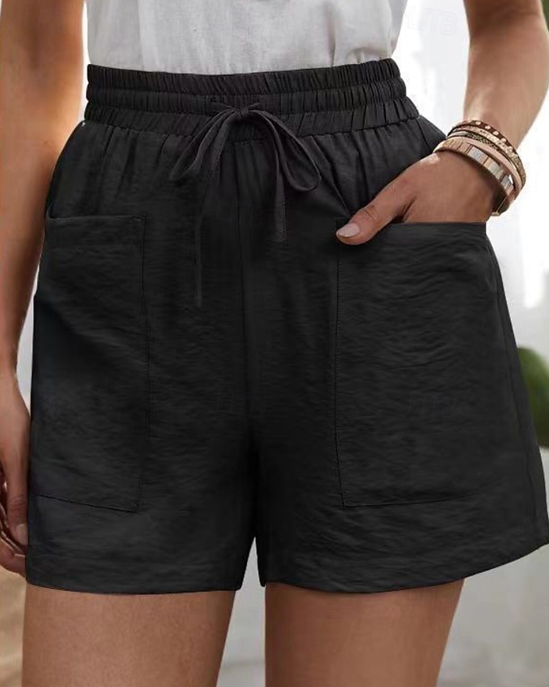 Femmes Shorts Slacks Streetwear Occasionnel Court Naturel Uni Avec Poches Conception à cordon élastique Confortable Extérieur Sortir Abricot Jacinthe Noir Blanche Été Coupe régulière de 2025 ? $23.99 –P4