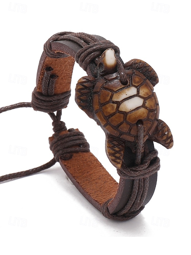 Herren-Vintage-Lederarmband mit Schildkrötenmotiv – verstellbares Armband für Strand, Sommer und Freizeit 2025 - $7.99 –P5
