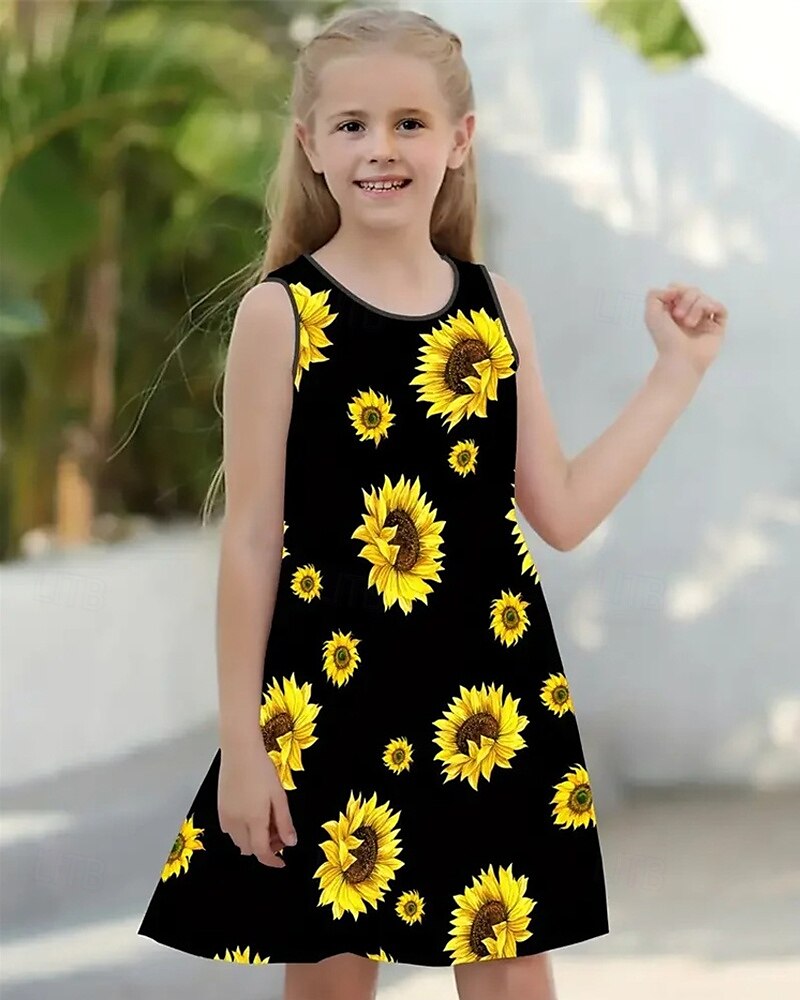 Girls' 3D Peacock Sunflower Dress Sleeveless Summer Spring Vacation Daily Holiday Princess Beautiful Sweet Kids 4-12 Years Casual Dress A Line Dress Knee-length Regular Fit 2025 - $13.99 –P3