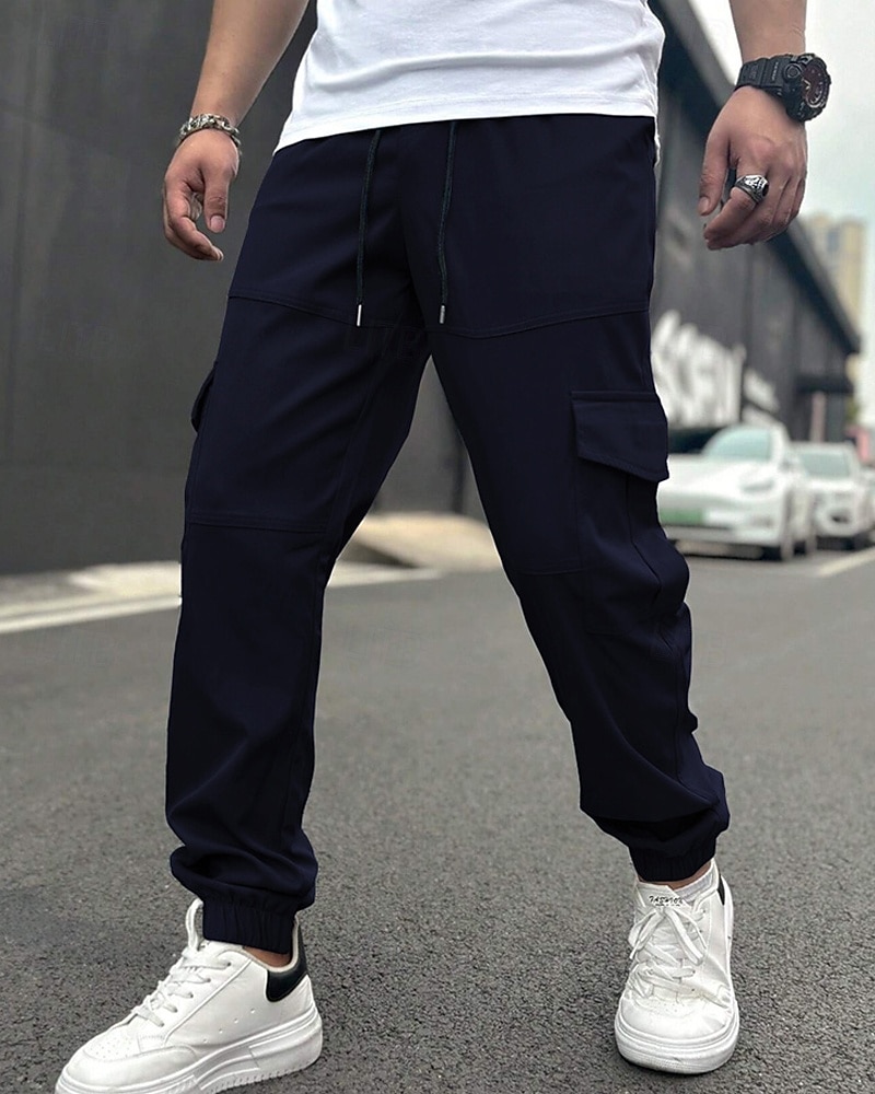 Men's Cargo Pants Trousers Drawstring Elastic Waist Multi Pocket Plain Wearable Daily Outdoor Camping & Hiking Fashion Classic Navy Blue Khaki 2026 - $27.99 –P12