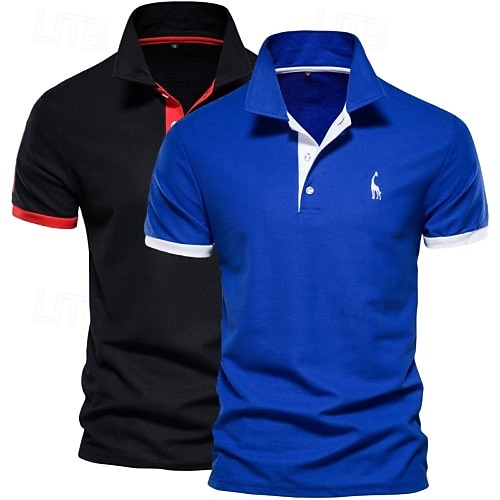 Pánské polo tričko s krátkým rukávem, 2 ks, ležérní, s klopou, pohodlné, s ozdobným potiskem &vyšívané základní letní polo tričko regular fit 2025 - $26.99 –P4