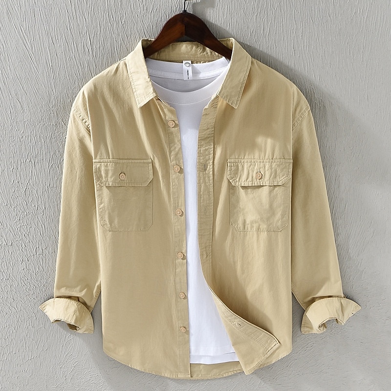 Per uomo Camicia Camicia di lino Camicia casual Camicia con Bottoni Camicia di cotone Semplice Vacanza Camicia hawaiana Nero Bianco Arancione Marrone Manica Lunga Bavero Primavera Autunno del 2025 a $36.99 –P1