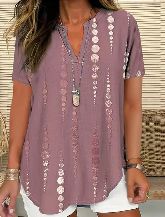 Femmes Chemise Bohème Graphique Paisley Élégant Bohème ancien Manche Courte Col en V Hauts Réguliers Quotidien Fête Sortir Blanche Rose Claire Rouge Bleu Violet Été de 2025 ? $22.99 –P3