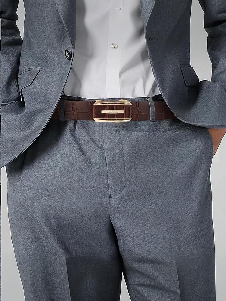 Cintura da uomo in vera pelle con fibbia automatica e cricchetto - classico motivo coccodrillo, stile elegante, adatta per matrimoni, affari e occasioni formali del 2025 a $26.99 –P2
