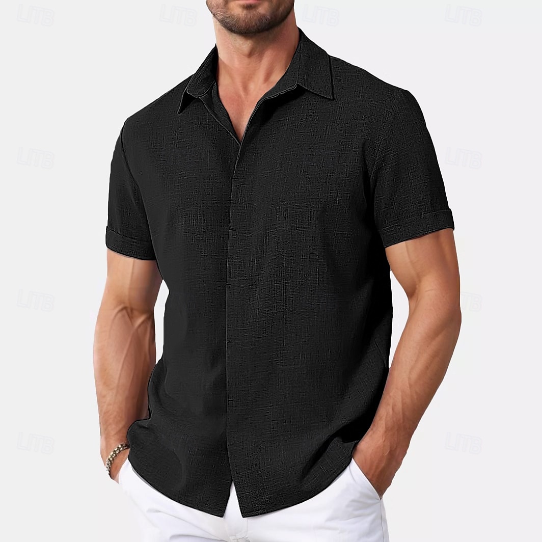 Men's Shirt Linen Shirt Summer Shirt Casual Shirt Beach Shirt Button Down Shirt Plain Casual Daily Black White Pink Blue Short Sleeve Collar Summer Clothing Apparel 2025 - $21.99 –P7