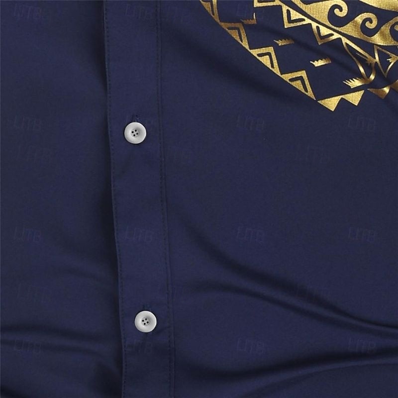 camicia casual da uomo con stampa totemica tribale, abbottonatura frontale, risvolto, maniche lunghe, ideale per feste, eventi sociali, compleanni, regalo, abbigliamento firmato. del 2026 a $27.99 –P2