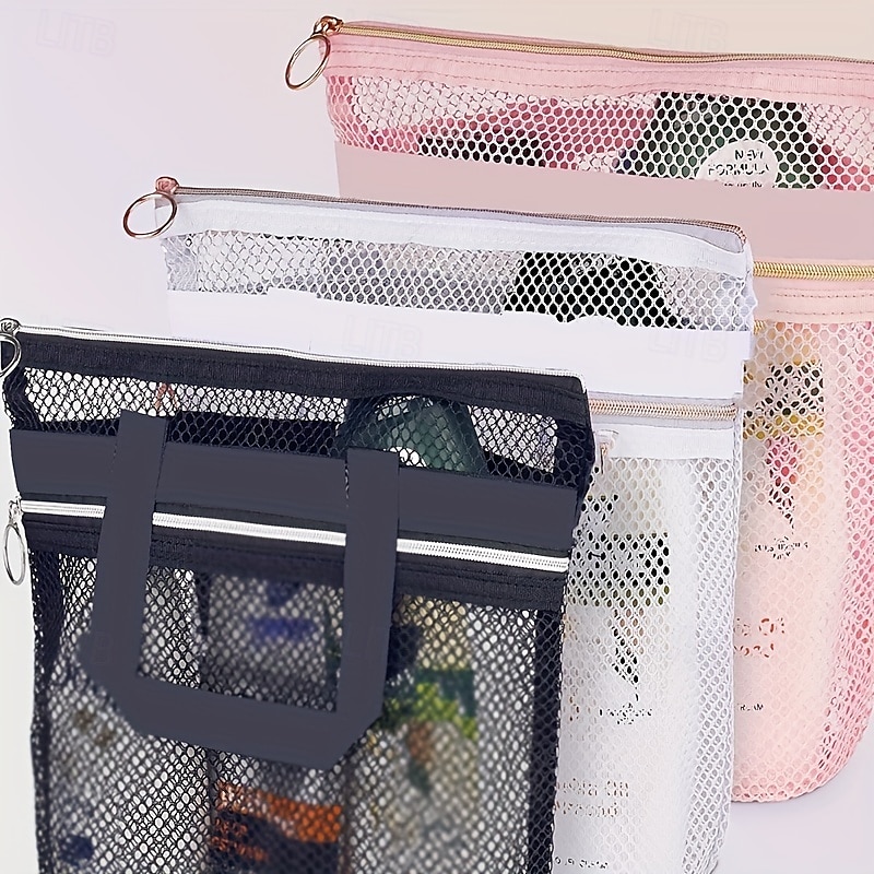 Beach Bag Mesh Shower Bag,Portable Shower Caddy Transparent Mesh Cosmetic and Toiletry Travel Organizer, Lightweight Mesh Sandproof Bag for Beach, Bathroom, or Gym – 3 Colors 2025 - $10.99 –P4