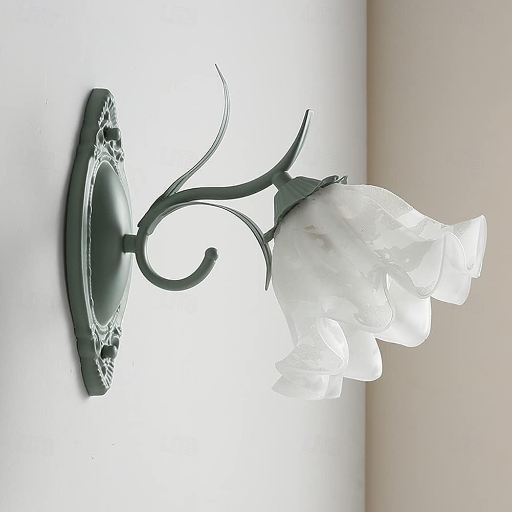 Applique da parete moderna nordica verde, graziosa, in ceramica bianca, a forma di fiore, in vetro, stile rustico, per comodino, camera da letto per bambini, veranda, soggiorno, hotel. del 2025 a $66.99 –P2