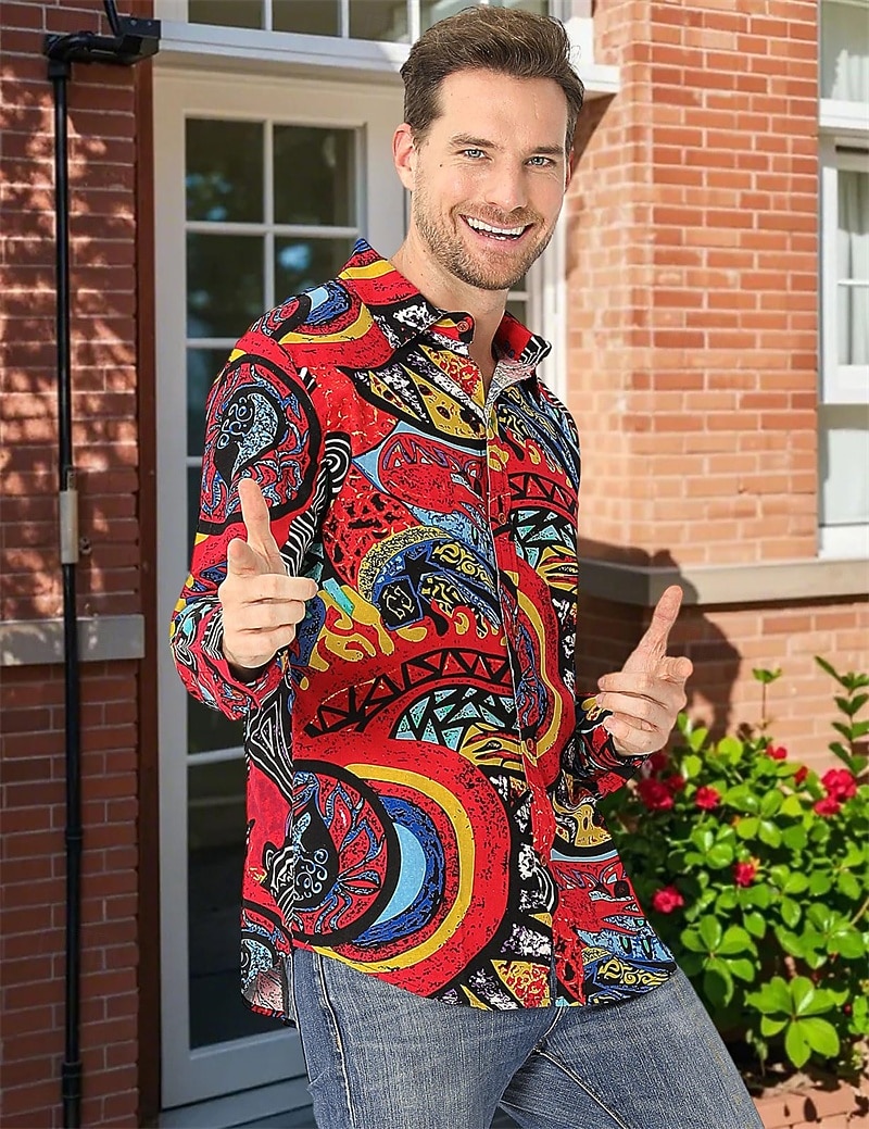 Retro Vintage Boho 1970s Shirt Hippie Tribal African Pattern Fancy Dress Men's Halloween Carnival Street Dance Retro Theme Party Festival Adults' Shirt 2026 - $27.99 –P9