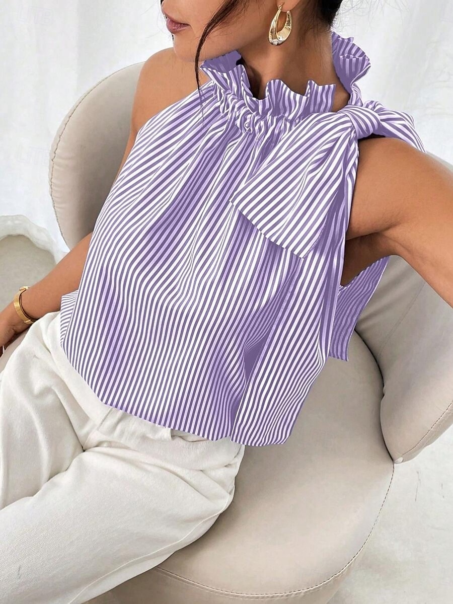 Pentru femei Camisole Tank Top Dungi Zilnic Casual Fără manșon Gâtul halter Topuri obișnuite Zilnic Imprimeu Negru Albastru celest Mov Trifoi Vară 2025 - $19.99 –P1