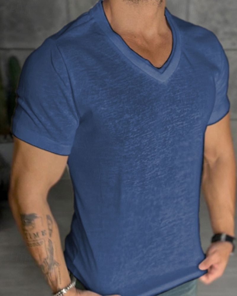 Homens Camiseta Camisetas Camisa de manga curta T-shirt Manga Curta Decote V Verão Tecido Moda Designer Básico Clássico Férias Rua Para Noite Preto Branco cáqui Top Tee para Homens de 2026 por $19.49 –P3