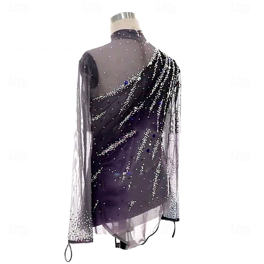 2026年 フィギュアスケート用トップス 男性用 男の子 アイススケート トップス ダークグレー パッチワーク スパンデックス 高弾性 訓練 競技大会 スケートウェア クラシック クリスタル・ラインストーン 長袖 アイススケート フィギュアスケート  コレクション – $271.59 –P6