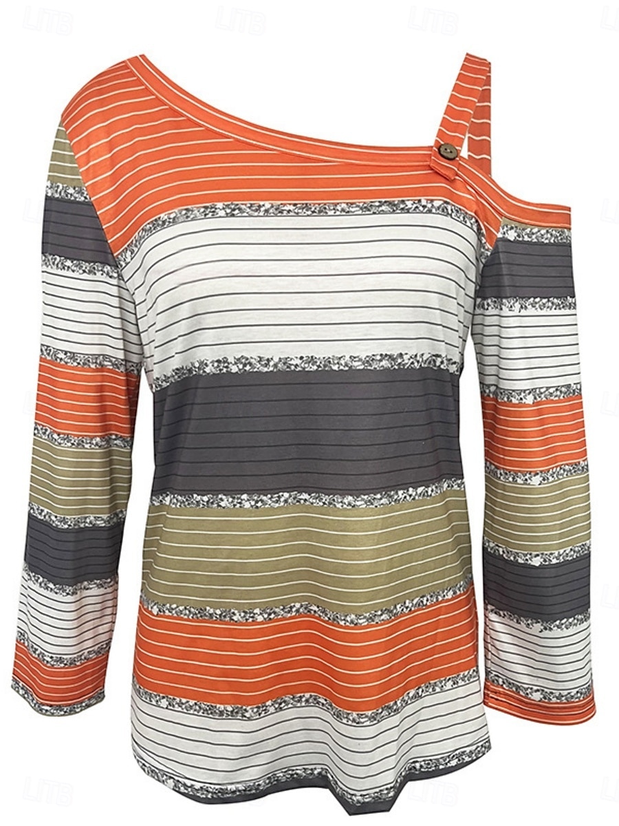 Dame Bluse Stilfull Fritid Langermet kald skulder Vanlige topper Daglig Lapper Trykt mønster Oransje Sommer Vår 2025 - $22.99 –P2