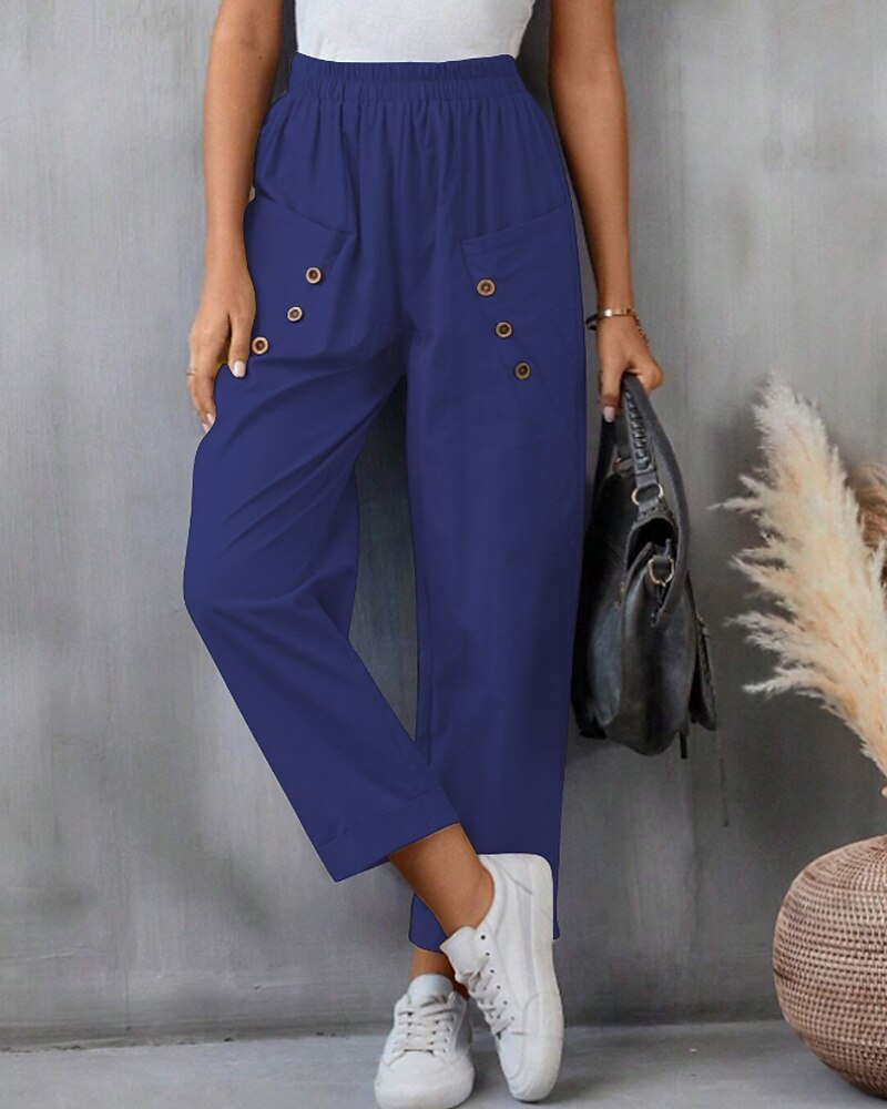 Per donna Pantaloni in cotone e lino Pantaloni Eleganti Moda Streetwear Lunghezza intera Naturale Semplice Tasca Elastico in vita Comodo Confortevole Uscire Weekend Cammello Nero Rosa Blu Estate del 2025 a $24.99 –P18