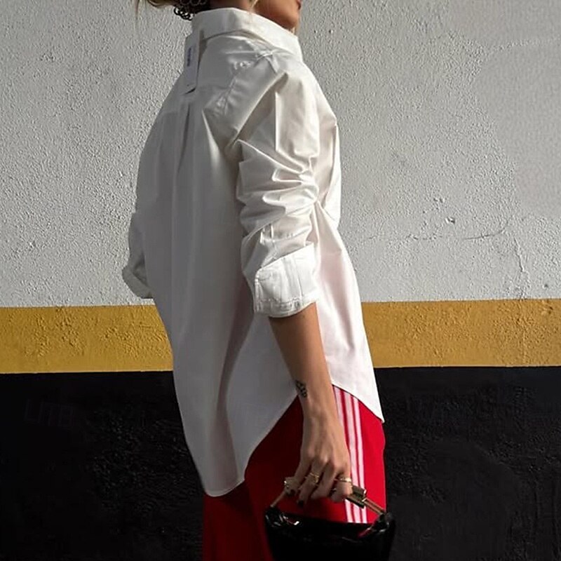 Damen Hemd Bluse Einfach Modern Lässig Langarm Hemdkragen Normale Oberteile Täglich Ferien Ausgehen Knöpfe Tasche Weiß Sommer 2025 - $26.99 –P4