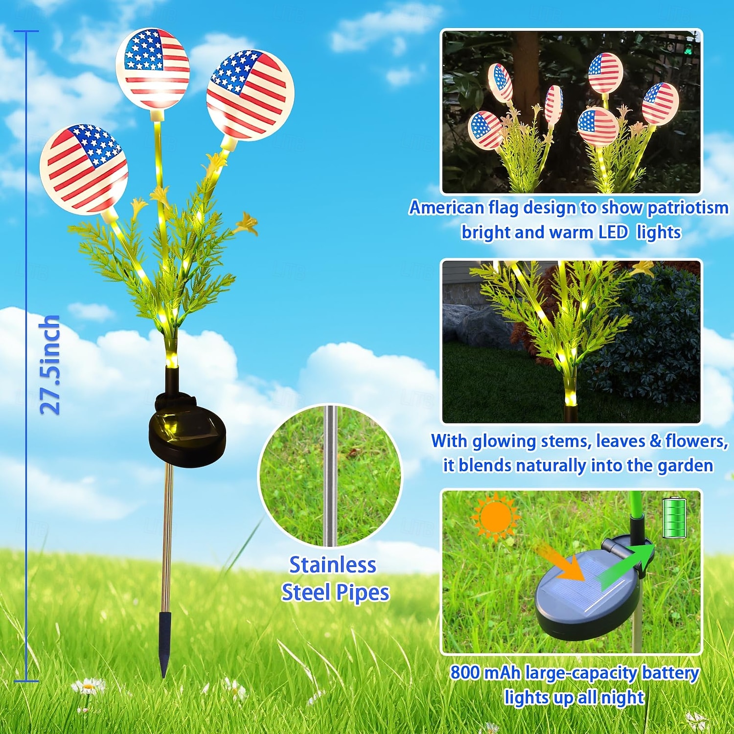 1 Pack Patriotic Outdoor Waterproof Solar Powered US Flag Ground Insertion Light July 4th Independence Day 250th Anniversary Memorial Day Garden Courtyard Path Tomb Decoration Light 2026 - $17.99 –P7